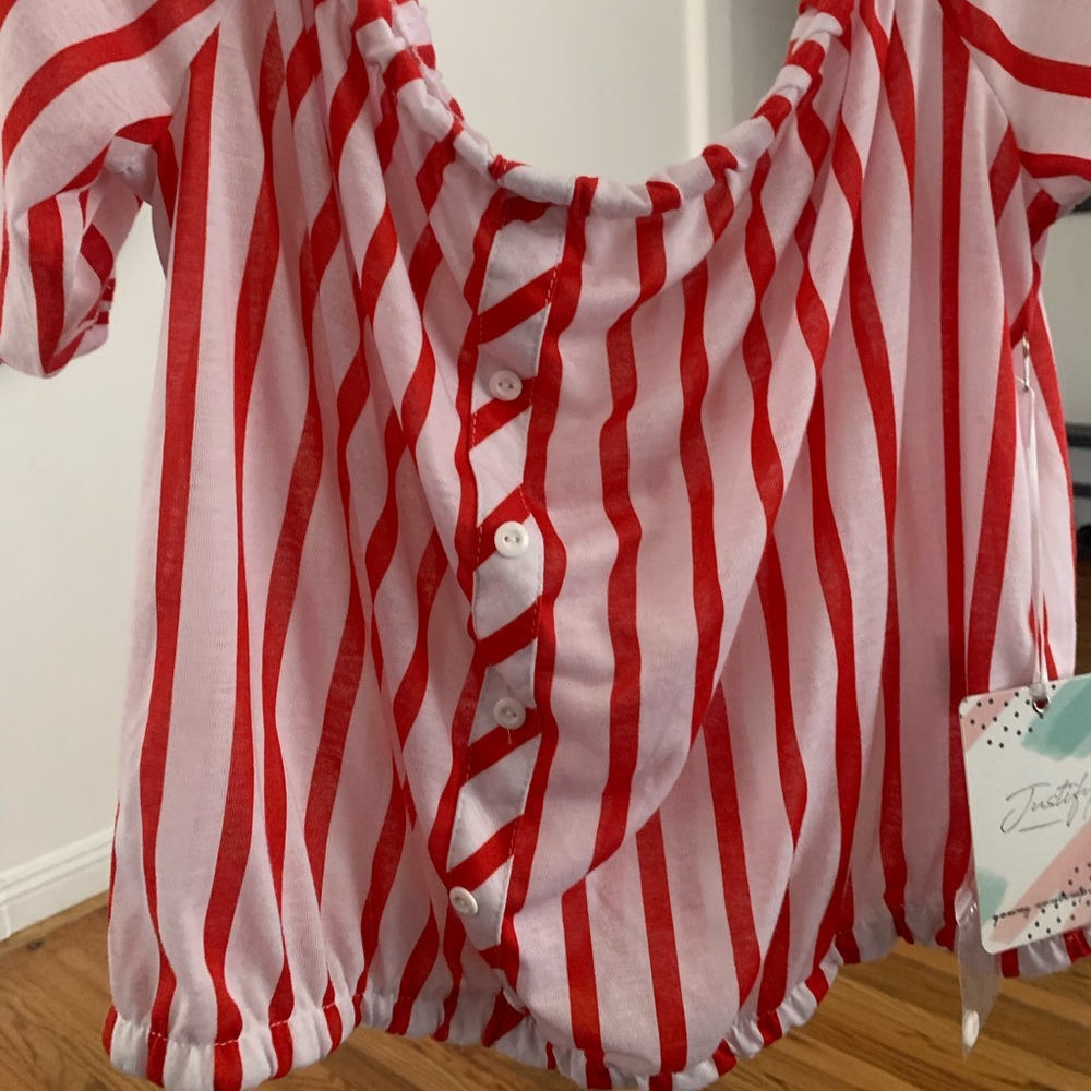 New Off the shoulder red and white crop top